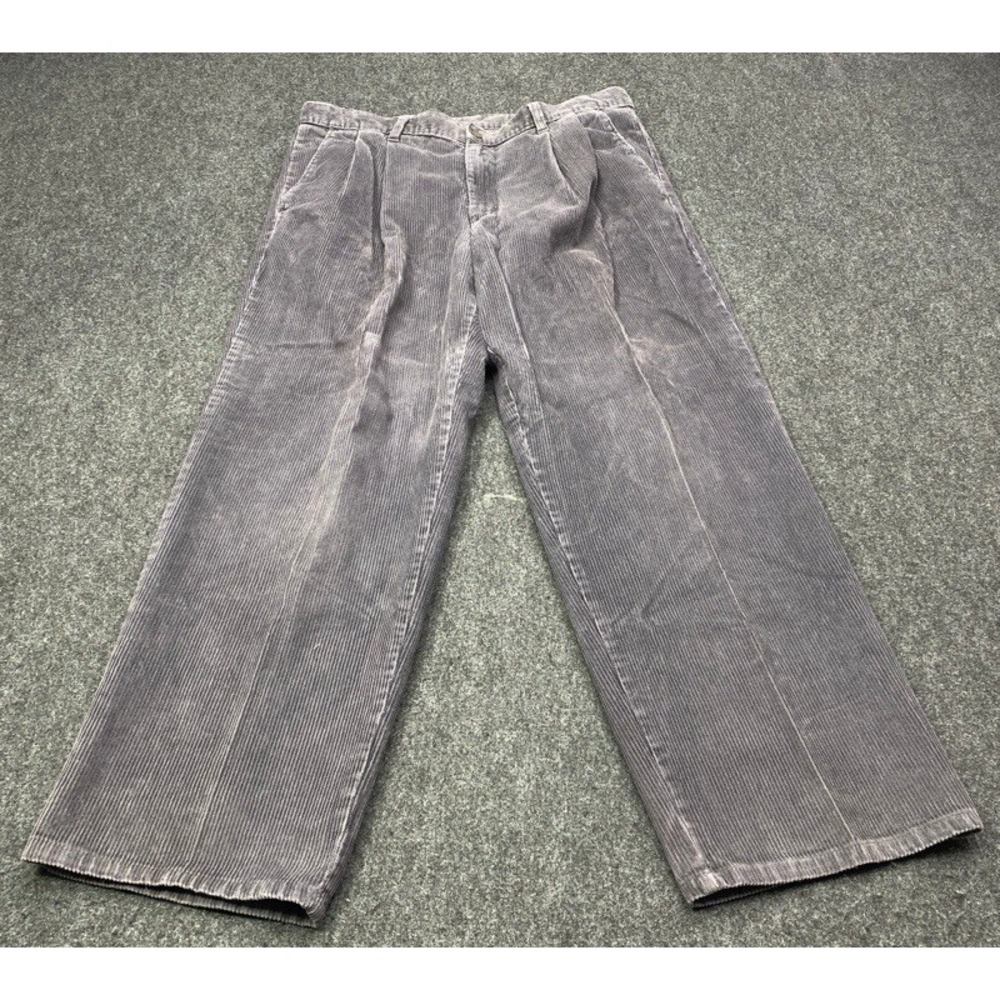 St. John's Bay Corduroy Pants Men 36x30 Gray Pleated Relaxed Straight Cotton